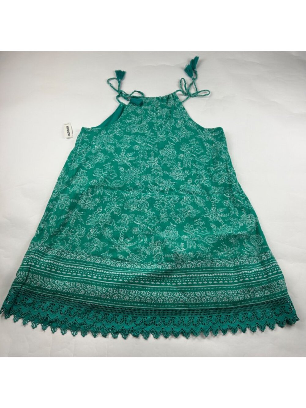 Old Navy Turquoise Print Crinkle Cotton High Neck Dress M New - Picture 5 of 6